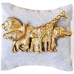 Vintage 1928 BroochnCares Gold Tone African Safari Animals Pin Nickel Free HUGE!